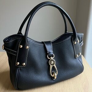 Dooney & Bourke Black Pebble Grain Small Logo Lock Satchel Purse